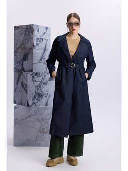 Kemer Detaylı Kot Trençkot