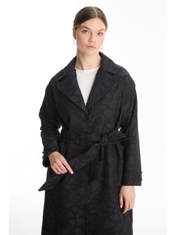 Kuşak Detaylı Desenli Siyah Giy Çık