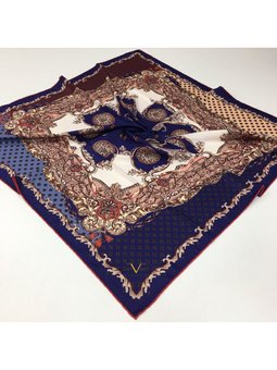 Barok Desen Gold Seri Twill Askısı İle Birlikte 90x90 Cm Lacivert Bordo Nude Eşarp