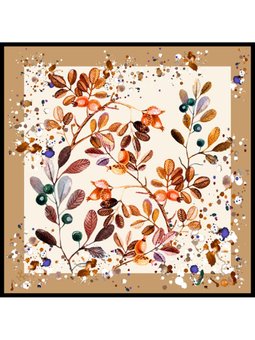 Çiçekli Desen Black Seri Twill Askısı İle Birlikte 90x90 Cm Gold Krem Eşarp