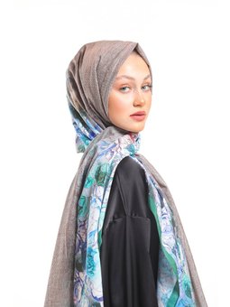 Çiçekli Desen Elegante Seri Viscon Askısı İle Birlikte 75x200 Cm Gri Şal Zümrüt Yeşili