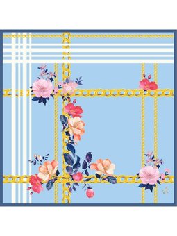 Çiçekli Desen Gold Seri Twill Askısı İle Birlikte 90x90 Cm Bebe Mavi Beyaz Eşarp