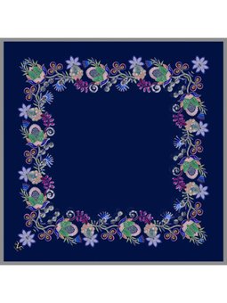 Çiçekli Desen Gold Seri Twill Askısı İle Birlikte 90x90 Cm Lacivert Eşarp Renkli