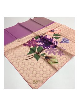 Çiçekli Desen Gold Seri Twill Askısı İle Birlikte 90x90 Cm Pudra Eşarp Mor