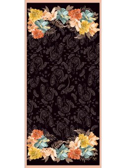 Çiçekli Desen Pavia Seri Askısı İle Birlikte 90x200 Cm Siyah Somon Şal