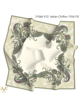 Desenli İtalyan Şifon Askısı İle Birlikte 110x110 Cm Haki Eşarp