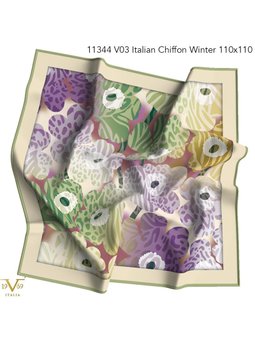 Desenli Kışlık İtalyan Şifon Askısı İle Birlikte 110x110 Cm Bej Eşarp Yeşil