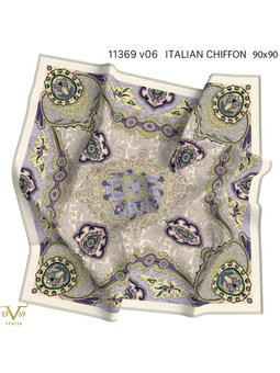 Desenli Kışlık İtalyan Şifon Askısı İle Birlikte 90x90 Cm Krem Eşarp Mor