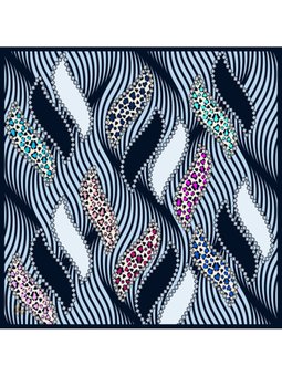 Geometrik Desen Black Seri Twill Askısı İle Birlikte 90x90 Cm Mavi Lacivert Eşarp