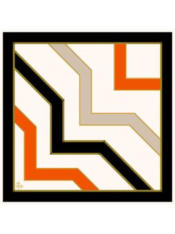 Geometrik Desen Gold Seri Twill Askısı İle Birlikte 90x90 Cm Krem Eşarp Turuncu