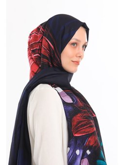 Kelebek Desen Pavia Seri Eşarp Askısı İle Birlikte 75x200 Cm Lacivert Şal