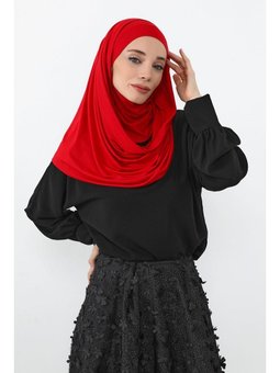 Boyun Kapatan Peçe Özellikli Penye Boneli Kırmızı Şal,ps