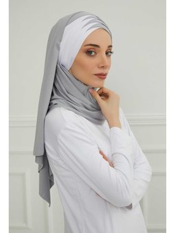 Çift Renkli Tak Çık Pratik Penye Beyaz Şal,cps 49,cps Gri