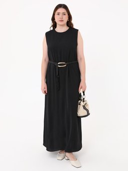 Büyük Beden Kolsuz Aerobin Siyah Elbise