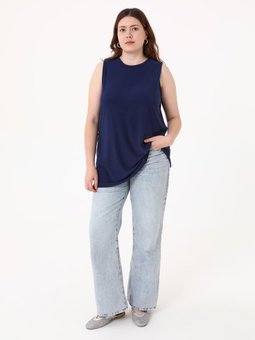 Büyük Beden Kolsuz Lacivert Tunik