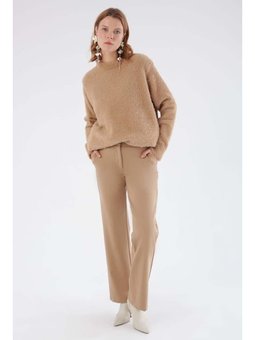 Arkası Lastikli Bol Paça Cepli Pantolon Camel