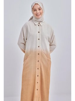 Degrade Keten Gömlek Tunik Camel