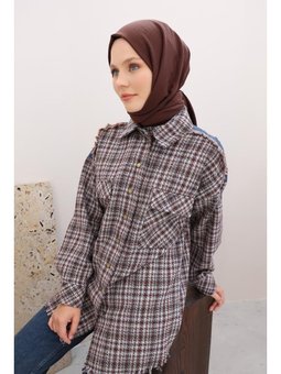 Denim Garnili Tüvit Gömlek Tunik Mint Turuncu