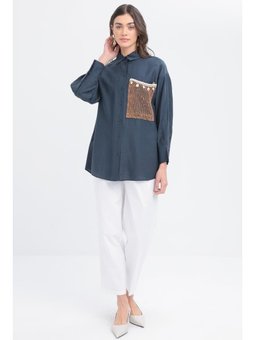 File Garnili Gömlek İndigo
