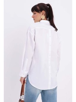 Önden Ve Arkadan Düğmeli Gömlek Tunik Beyaz
