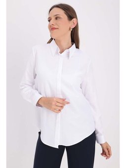Pamuklu Gizli Patlı Gömlek Beyaz
