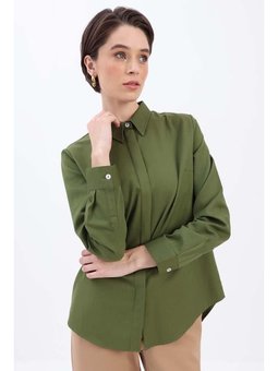 Pamuklu Gizli Patlı Gömlek Haki