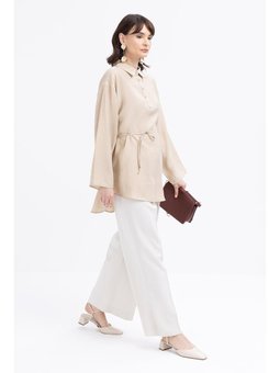 Yarım Patlı Beli Bağcıklı Tunik Bej