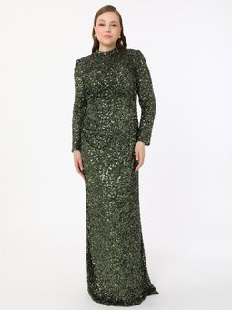 Büyük Beden Haki Abiye Elbise