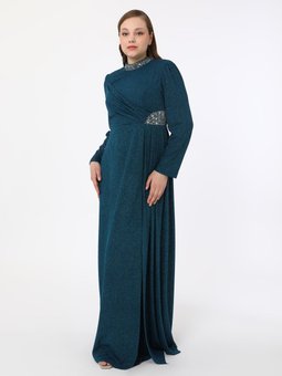 Büyük Beden Petrol Abiye Elbise