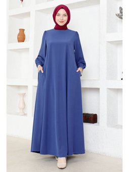Kadın Moda Giyim Tesettür Elbise Ferace İndigo