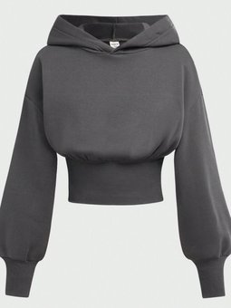 Gri Antrasit Crop Kapüşonlu Sweatshirt