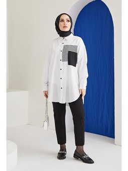 Çizgi Detaylı Gömlek Beyaz