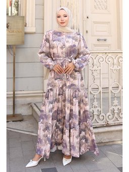 Desenli Mor Elbise