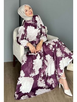 Desenli Mor Elbise