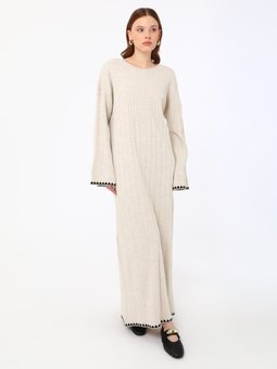 Ajur Detaylı Triko Tas Rengi Elbise