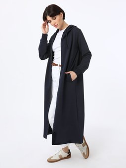 Fermuarlı Kapüşonlu Uzun Spor Lacivert Kap