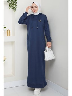 Anger Kapüşonlu Lacivert Elbise