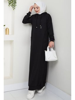 Anger Kapüşonlu Siyah Elbise