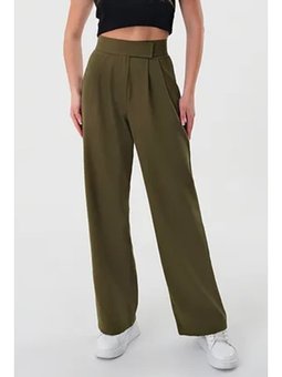 Cırtlı Palazzo Haki Pantolon