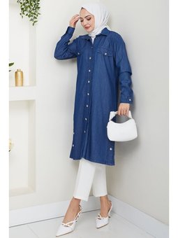 Nesir Çift Cepli Koyu Mavi Gömlek