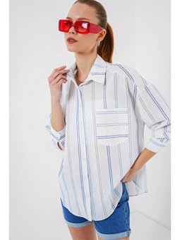 Çizgili Oversize Beyaz Gömlek