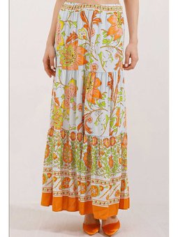 Desenli Uzun Turuncu Etek