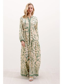 Otantik Desenli A.yeşil Elbise