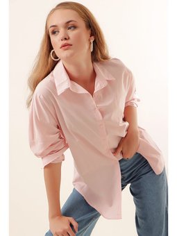 Oversize Uzun Basic Pudra Gömlek