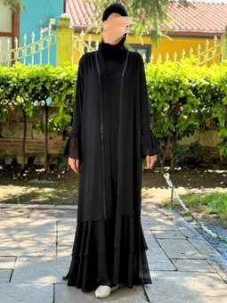 Büyük Beden Şifon Abaya Beden) Ferace İkili Takım