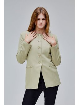 Bisiklet Yaka Regular Dokuma Açık Haki Ceket