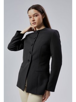 Bisiklet Yaka Regular Dokuma Siyah Ceket