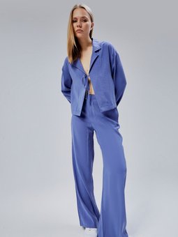 İndigo Beli Lastikli Bol Paça Pantolon