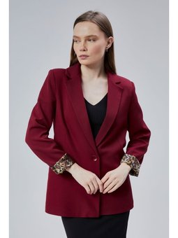 Kruvaze Yaka Kolu Katlama Detaylı Regular Vatkalı Blazer Ceket Bordo