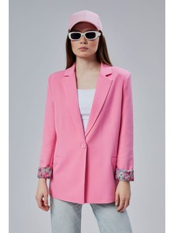Kruvaze Yaka Kolu Katlama Detaylı Regular Vatkalı Blazer Pembe Ceket